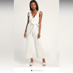 NWT Lulus Jump Into Love Ivory Tie-Strap Wide-Leg Jumpsuit - Size M